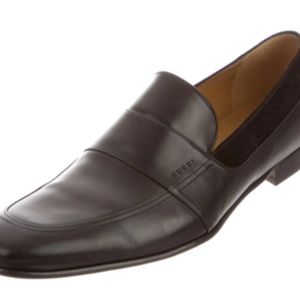 Gucci, Black Leather Suede-Trimmed Loafers  NEW IN BOXf